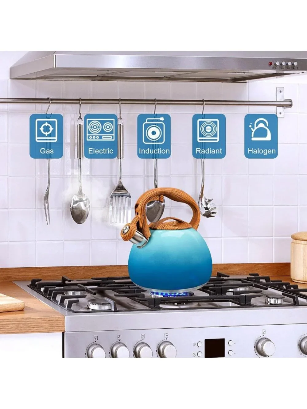 GGC 3.1QT Sky-Blue Stainless Steel Whistling Tea Kettles For Kitchen Stove Top